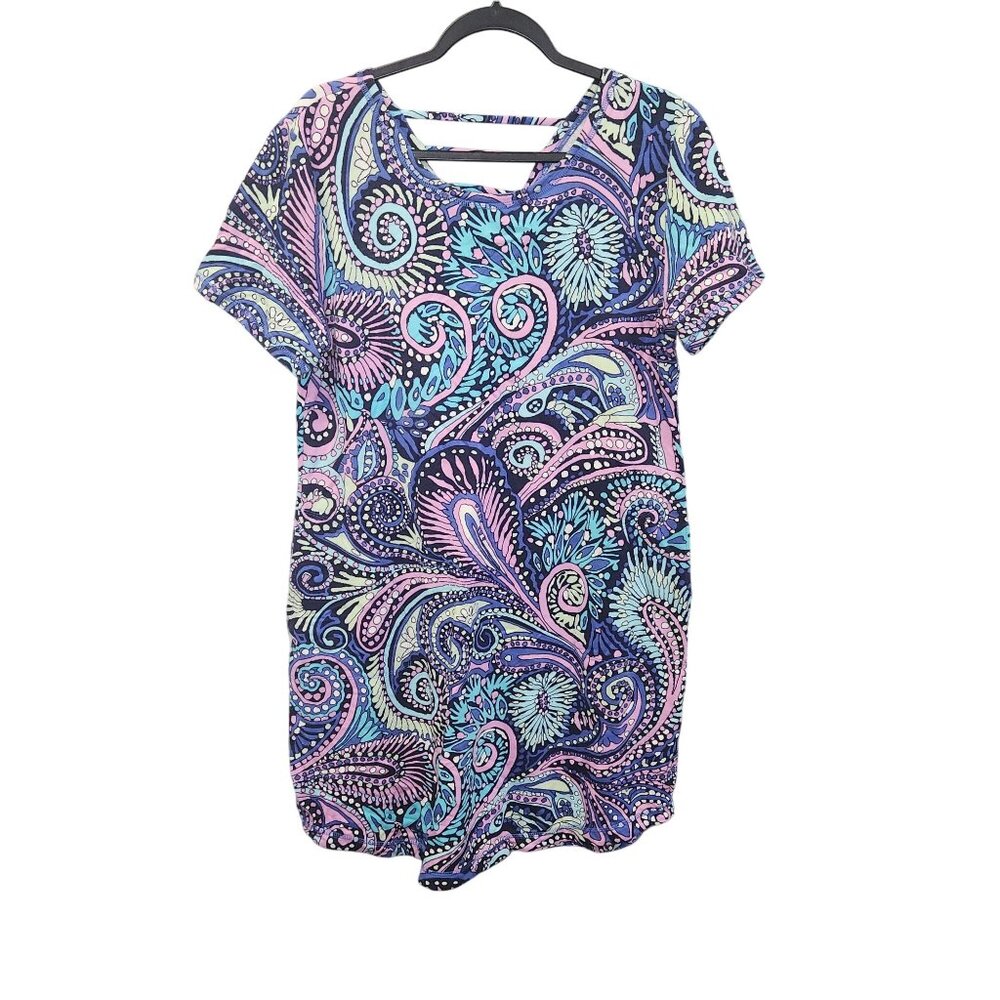 T By Talbots Womens Short Sleeve Paisley Print Dress L Cotton/Modal Blend 2542